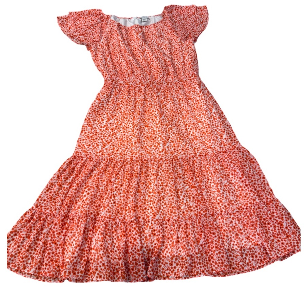 J.Crew Women's Floral Tiered Midi Dress Coral orange Size 2 Casual